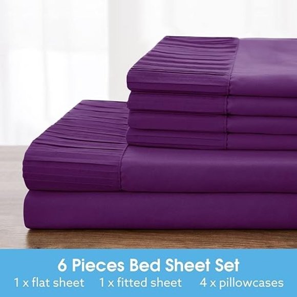 6 Pieces Microfiber Bed Sheet Set - 15 Inch Deep Pocket Sheets - Picture 8 of 9